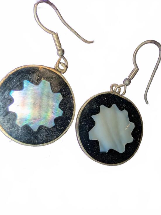 Jewelry - Vintage Alpaca Mexico Dangle Earrings with Mother of Pearl Inlay